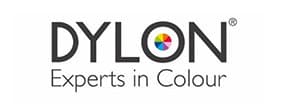 Logo DYLON Experts in Colour : Experts en teinture Logo DYLON, Experts in Colour, avec un cercle central illustrant une palette de couleurs vives sur fond blanc.